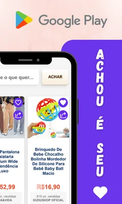 Convite para instalar o app Mestre dos Achadinhos no smartphone Android